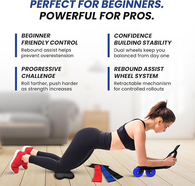 AB Roller for Men & Women – Core Strength Training Wheel Set with Elbow Support & 2 Knee Pads – Abdominal Exercise Roller for Core Stability, Belly Fat Reduction, and Total Body Workout Equipment