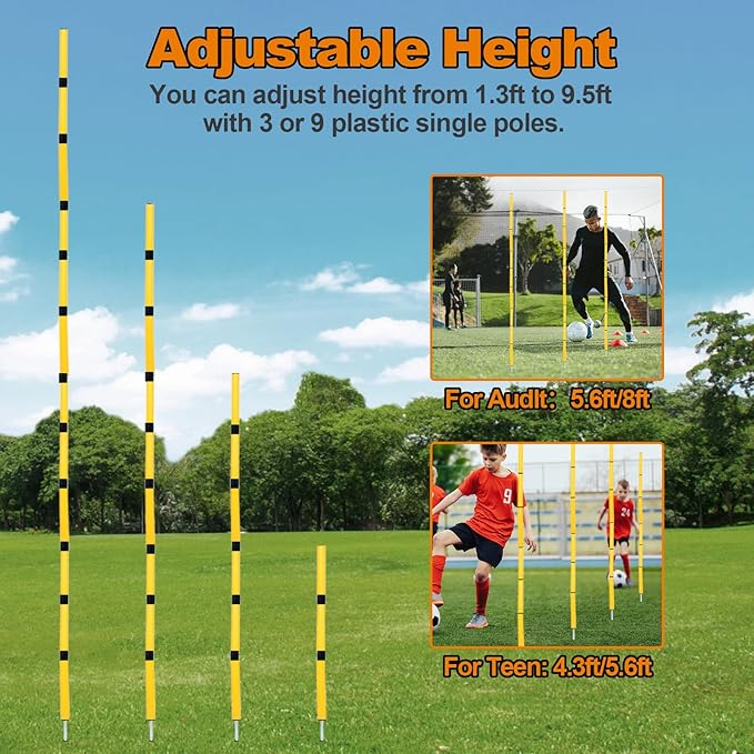 Soccer Agility Poles, Speed Sport Training Equipment for Soccer Basketball Football，Speed Jump Poles Training Equipment for Athletes/Kids/Adult