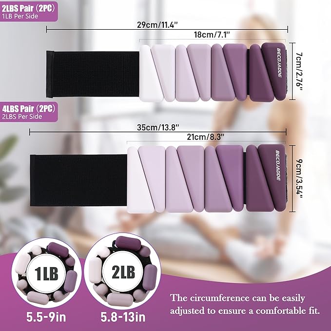 Ankle Weights for Women Wrist Weights Set of 2 (1 lb/2 lb Each) Adjustable Arm Leg Weight for Womens Men Suitable for Walking Swimming Running Pilates Yoga Gym