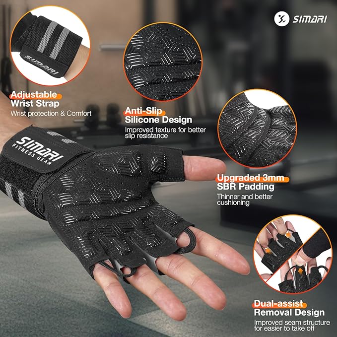 SIMARI Breathable Workout Gloves for Men & Women, Weight Lifting Gloves with Padded, Grip, Full Palm Protection, Gift for Gym Exercise, Cycling, Weightlifting Training, Fitness, Black, Pink, Size
