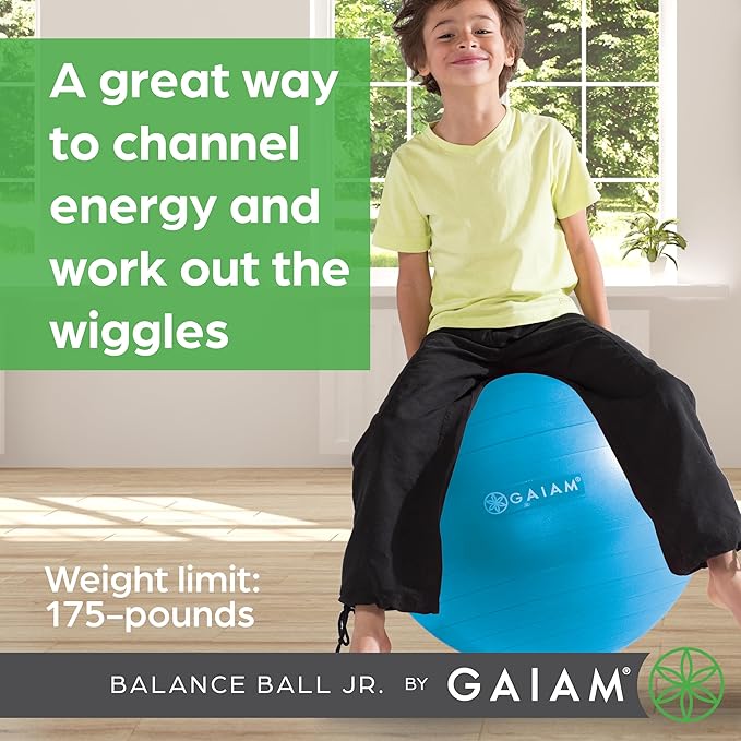 Gaiam Kids Balance Ball Chair - Classic Children's Stability Ball Chair, Alternative School Classroom Flexible Desk Seating for Active Students with Satisfaction Guarantee, Blue/Green,Metal