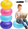 Meooeck 4 Pcs Upgraded Flexible Seating for Classroom 20 Inch Yoga Ball Chairs with Massage Point Inflatable Donut Ball Chair with Inflator for Kids Exercise Sensory Balance School Student Office