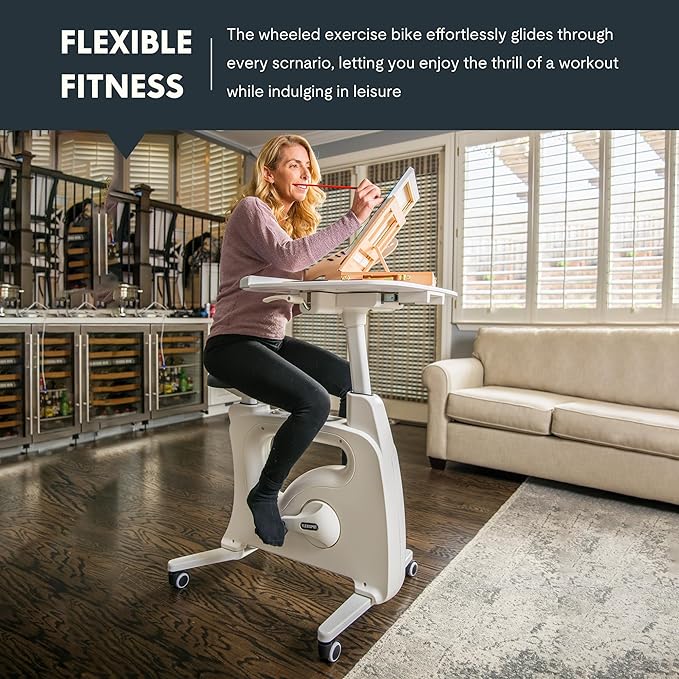 FLEXISPOT Exercise Bike with 2D Desktop, Space Saving Under Desk Bike with Removable Desk, Stationary Bikes Indoor Bikes with 300LBS Heavy Duty 8-Level Resistance Flywheel Optional LCD, V9PRO/V9MAX