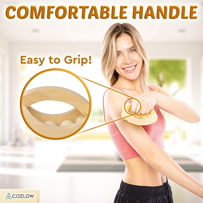 COZLOW - Wooden Massage Ball Roller - Handheld Rolling Massager for Back, Neck, Arm & Leg Muscles - Supports Lymphatic Drainage - May Help Reduce Cellulite Appearance - Pain Relief & Relaxation