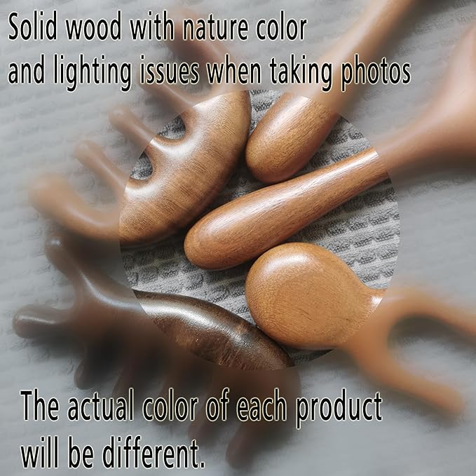 Wooden Self Care Facial Reflexology Hand Self-Massage for Head, Neck and Back, Set of 2 Wood Massage Tools