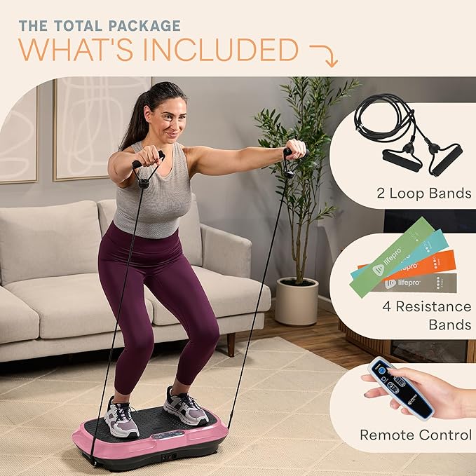 Lifepro Waver Vibration Plate Exercise Machine for Lymphatic Drainage, Muscle Activation, Full-Body Workout Vibrating Platform with Loop Bands, Fitness Equipment for Strength Toning & Fat Loss