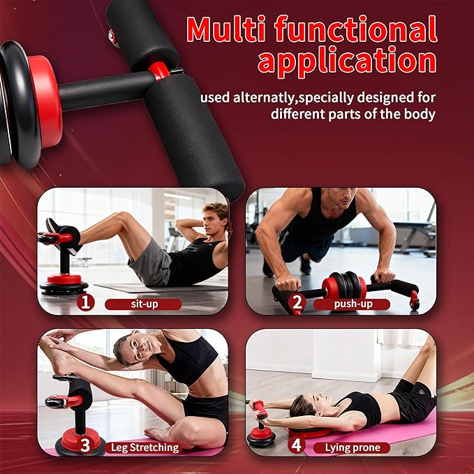 Multifunctional Ab Wheel Roller with Resistance Bands & Knee Pad, Detachable Abdominal Exercise Wheel with Suction Sit-Up Bar for Core Strength Training & Home Gym Workout