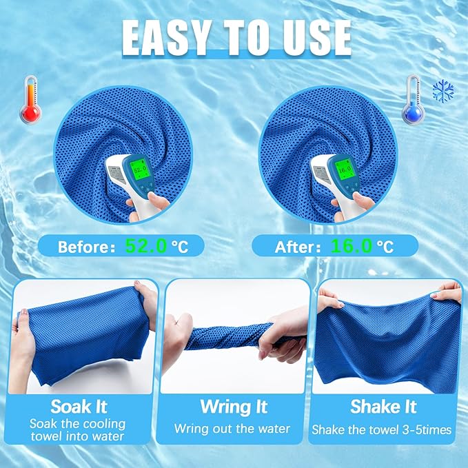 4 Packs Cooling Towel, 40" x 12" Microfiber Cooling Towels for Neck and Face, Soft Breathable Gym Towel for Working Out with Waterproof Bag & Carabiner, Sweat Towels for Travel, Yoga, Climb, Running