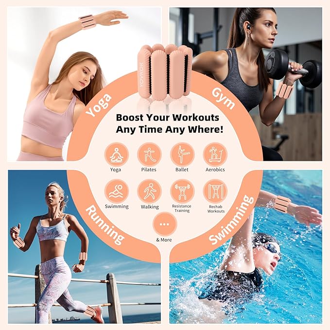 Wrist Weights, Silicone Adjustable Ankle Weights for Women Men - Strengthen Arms and Legs Ideal for for Home Gym Workout, Running, Yoga, Pilates, Barre, Exercise, Strength Training
