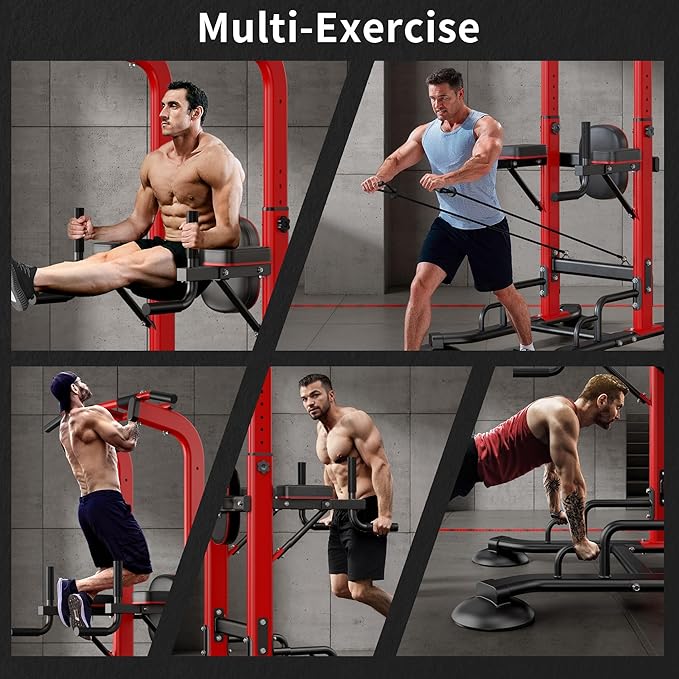 SogesHome Pull Up Bar and Dip Station, Heavy Duty Adjustable Home Gym Equipment for Strength Training, Multifunctional Workout Bar with Resistance Bands – Full Body & Core Exercise