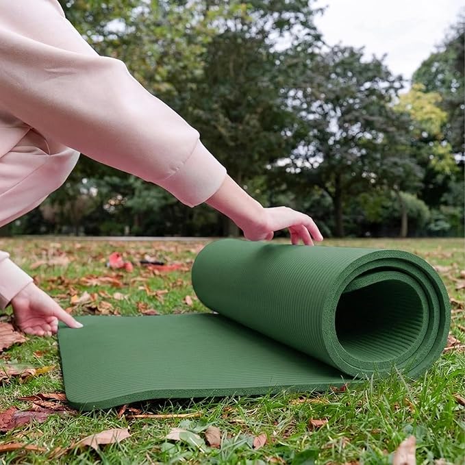 BalanceFrom 71x24 Inches Extra Thick Yoga Mat 1-Inch High-Density Foam – Roll-Up Exercise Pad with Double-Sided Non-Slip Surface and Carrying Strap for Pilates and Home Workouts, Multiple Colors