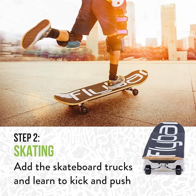 Flybar 3 in-1 Learn to Skate – Complete Skateboard for Beginners, Balance Board, Skateboard Accessories, Learn Skate Tricks Fast and Easy, Ollies, Backflips, Durable, Boys, Girls, Ages 6+, 100 lbs