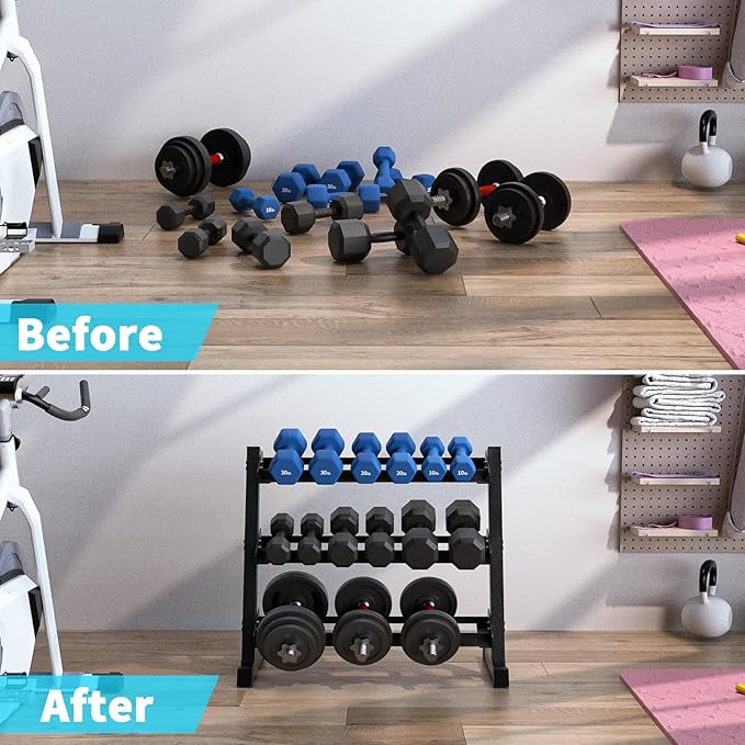 KHAMAL Dumbbell Rack Stand Only - 3-Tier Weight Rack Heavy Duty Dumbbell Stand Space-Saving For Home Gym Organization, Dumbbell, Barbell