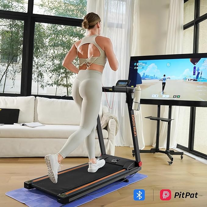 DeerRun Foldable Treadmill for Home with 6% Manual Incline & Handlebar, Compact Folding Walking Pad Treadmill for Walking, Jogging & Running, 0.6-7.5 MPH, 300 lb Capacity, App & Remote Control