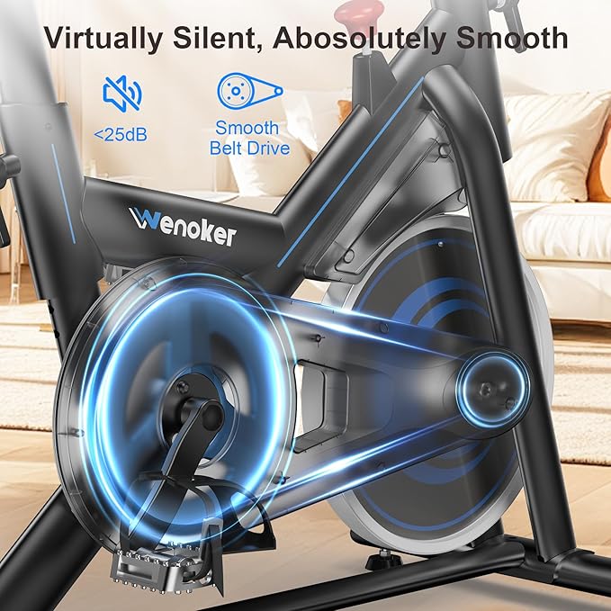 Exercise Bike for Home – 350LB Magnetic Resistance Indoor Cycling Bike, Silent Stationary Spin Bike with App Sync, Adjustable Seat, LCD Monitor, Smooth & Quiet for Cardio Workout