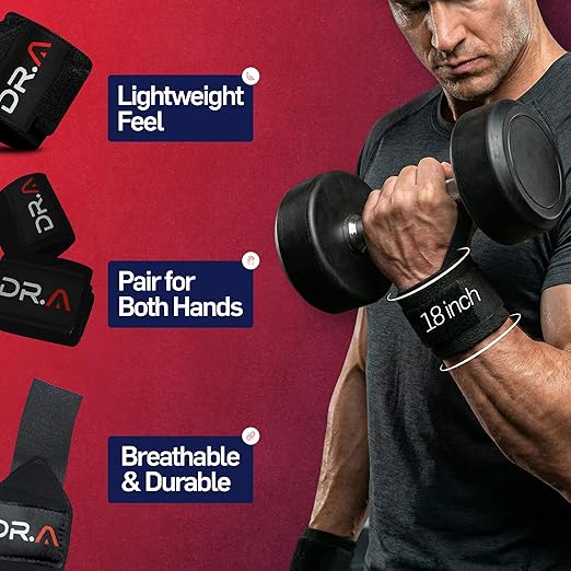 Dr. Arthritis Weight Lifting Wrist Wraps with Thumb Loop, Heavy-Duty Wrist Straps for Weightlifting, Hybrid Training, Olympic Lifts & Calisthenics, Non-Slip Gym Wraps for Men & Women (Black, Pair)