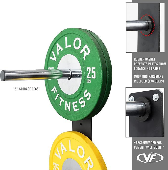 Valor Fitness Wall Mounted Weight Plate Storage Holder/Rack for Bumper Plates and Olympic Weight Plates