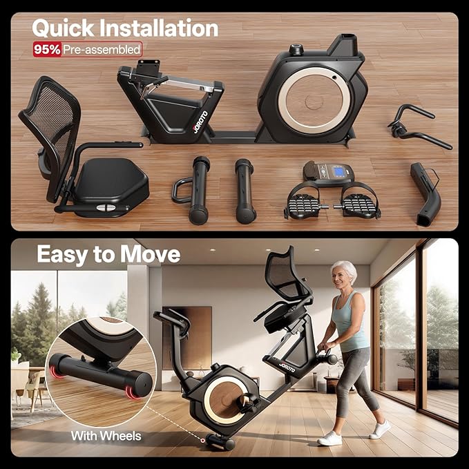 JOROTO Recumbent Exercise Bike for Home, Magnetic Recumbent Bike for Seniors Adults, 400LBS Capacity, Wide Cushioned Seat & Back with Smart APP, Backlit LCD Monitor, Heart Rate Handle