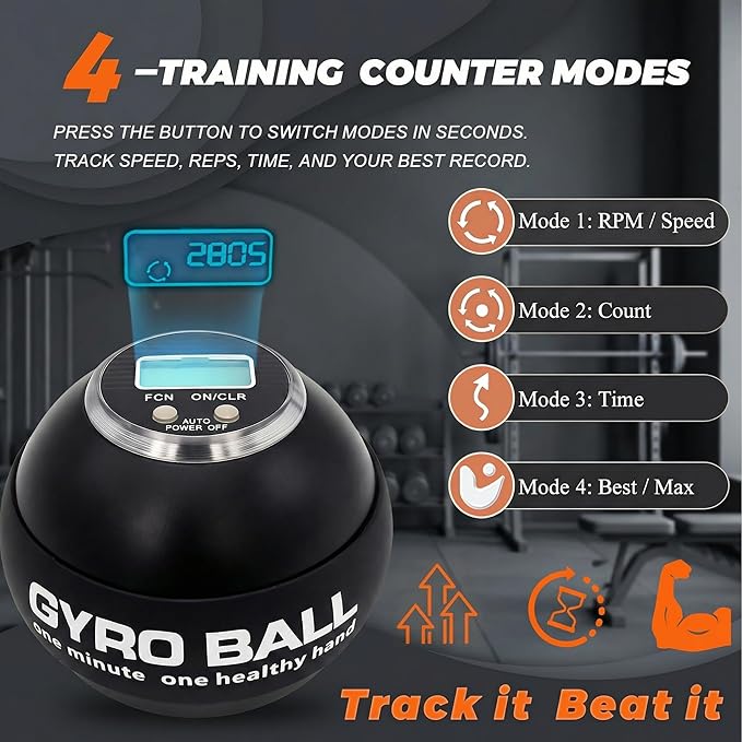 Torque Ball Hand Exerciser with Counter, 2026 Upgraded Metal Wrist Power Gyro Ball, Forearm Strengthener for Grip Strength, Gyroscopic Ball for Athletes, Gamers, Office Stress Relief