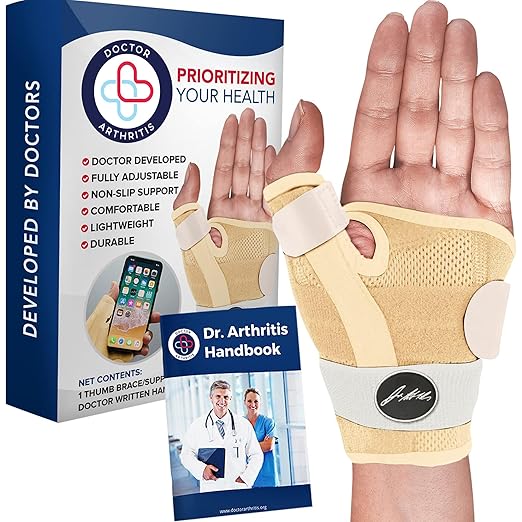 Doctor Developed Ergonomical Thumb Brace Support Right Hand or Left Hand for Arthritis Pain and Support, Thumb Spica Splint for Trigger Thumb, Thumb Stabilizer for Tendonitis, Sprain (Nude /1 Pack)