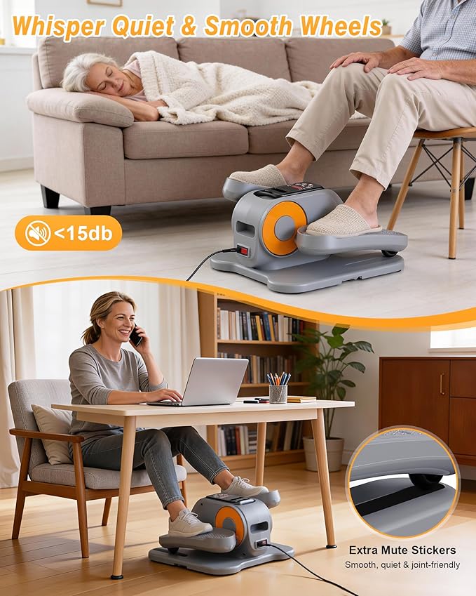 VIVURN-Upgraded Under Desk Elliptical, Leg Exerciser As Seen on TV, 12 Speeds Forward & Reverse Manual & Auto Mode, Electric Seated Pedal Exerciser with Non-Slip Mat, Quiet Operation for Home Office