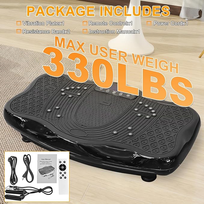 XXL 660LBS Vibration Plate Exercise Machine for Weight Loss, Whole Body Workout Vibration Fitness Platform ,Home Training Equipment ,Sport Gym for Fat Burner & Shaping for Women Men,Black