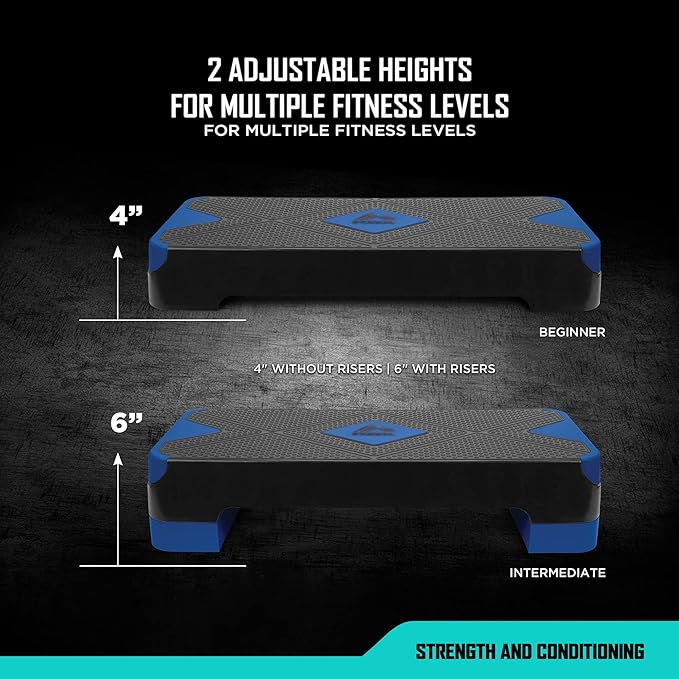 RBX Aerobic Step Platform with Non-Slip Textured Surface -2-Level Adjustable Steppers for Exercise, Compact, Lightweight, Easy-to-Store Exercise Step & Fitness Step Bench