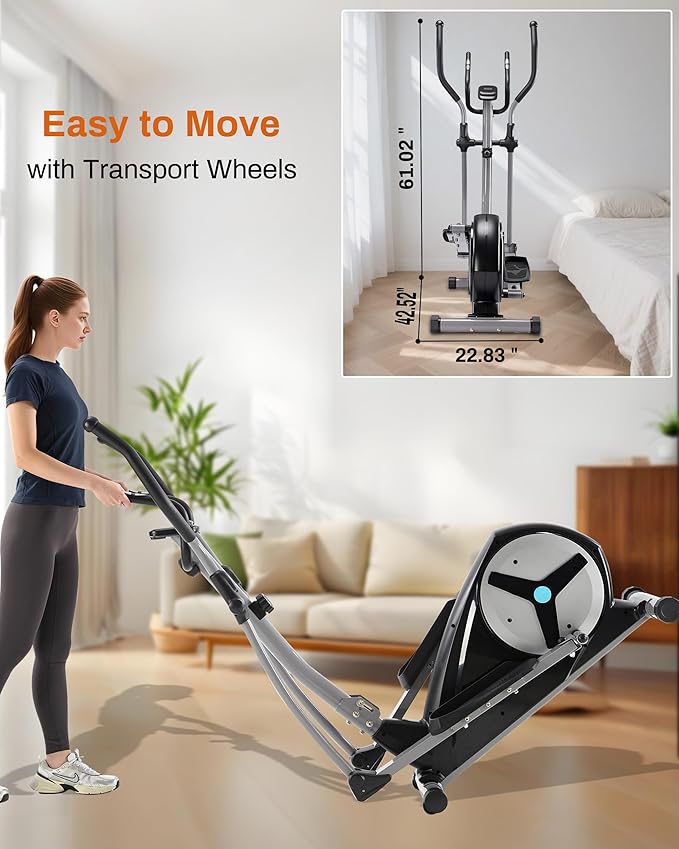 ECHANFIT Elliptical Exercise Machine with 16 Resistance Levels, Hyper-Quiet Magnetic Elliptical Machine for Home with 15.5" Stride, Backlit LCD Monitor, App Bluetooth, Pulse Sensor
