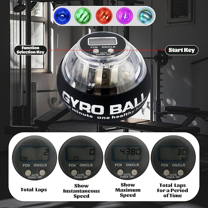 Torque Ball Hand Exerciser,Auto-Start Gyroscopic Forearm Exerciser Wrist Trainer Ball with Counter and LED Lights,Auto-Start Colorful Lighting,Compact and Portable,Designed for Fitness Enthusiasts and Office Workers