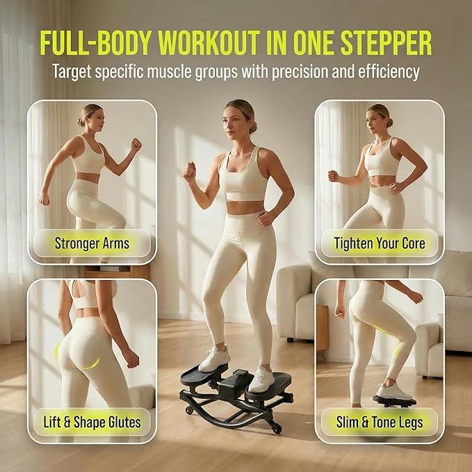Rocking Stepper, Portable Home Fitness Rock Stepper Side to Side with Digital Display & Elastic Rope, 320LBS Capacity, Aerobic Workout for Leg & Glute Training, Home Office Apartment Use (Black)