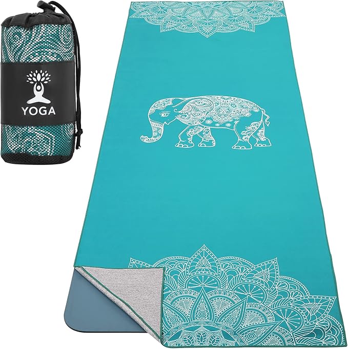 MoKo Hot Yoga Towel, Non-Slip Yoga Mat Towel with Grip Dots, 74.4"×27.3" Yoga Mat Cover for Pilates, Fitness, Meditation, Swimming Pool, Beach, Travel Yoga Mat with Corner Pockets