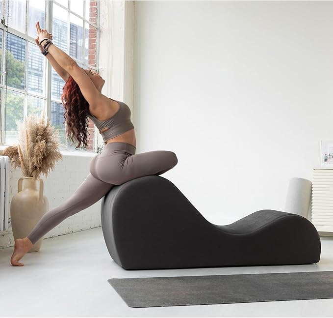 Avana Chakra Yoga Chaise - 2 Adjustable Headrests & Handles with Adjustable Straps, Micro-Velvet/Microloop, Black & Grey