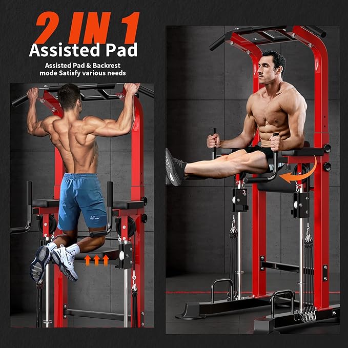 SogesHome Power Tower Pull Up Bar and Dip Station, Multi-Function Free Standing Pull Ups, Adjustable Height Dip Bar Strength Training Workout Equipment, Pull Up Stand Workout for Home Gym Exercise Equipment