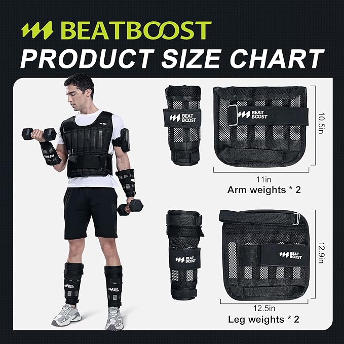 Ankle Wrist Weights 4lb/10lb/15lb/20lb/25lb/30lb BeatBoost Adjustable Leg Arm Weights for Men Walking Pilates Exercise Workout Gym Aerobics