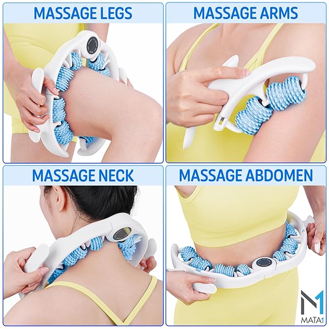 Cellulite Massage Roller - Handheld Fascia Massager for Legs, Thighs, Buttocks & Belly - Blue - Deep Tissue Massage Tool with Detachable Handles for Lymphatic Drainage & Muscle Recovery - by Mata1