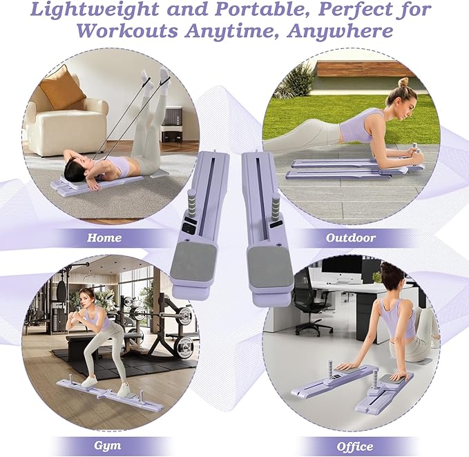 Pilates Reformer Board Detachable Pilates Reformer Machine with Resistance Bands Portable Pilates Slider Board with Timer Multifunctional Home Fitness Pilates Equipment for Full Body Workout