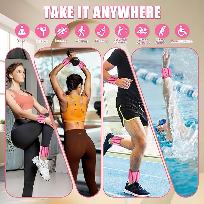 Ankle Weights for Women Wrist Weights Set of 2 (1 lb/2 lb Each) Adjustable Arm Leg Weight for Womens Men Suitable for Walking Swimming Running Pilates Yoga Gym