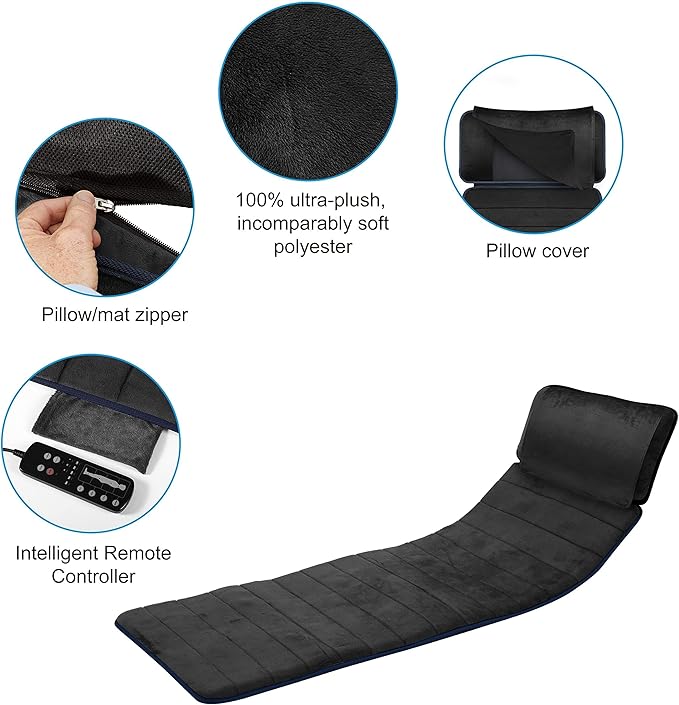 COMFIER Full Body Massage Mat with Heat & Vibration - 10 Motors, App Control, Movable Shiatsu Neck Pillow & 4 Heating Pads for Neck, Shoulders, Back, Black