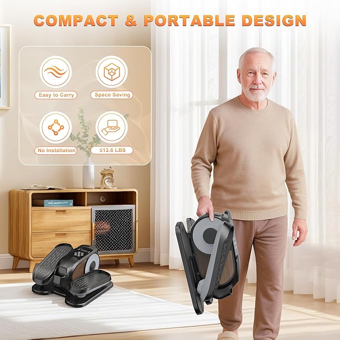 Mini Under Desk Elliptical Low Impact Electric Leg Exerciser As Seen on TV While Sitting for Seniors with Non-Slip Mat Quiet & Portable for Home and Office
