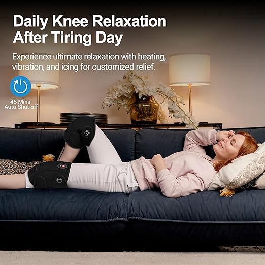 CooCoCo FSA Eligible HSA Knee Massager with Heat, Knee Pain Relief, Knee Heating Pad, Electric Heated Knee Brace with 2 Heating Levels, 5 Vibration Modes, 4pcs 5''x9'' Cold Packs
