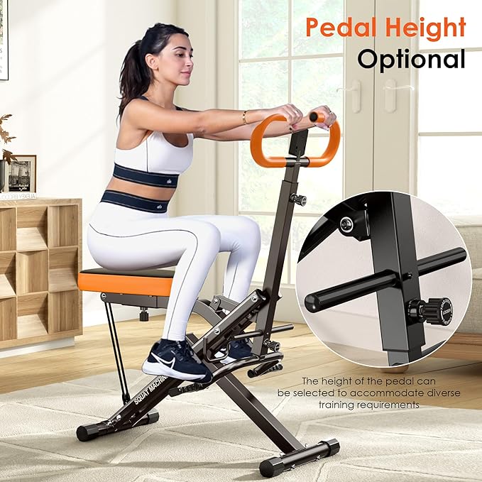 DlandHome Squat Machine, Squat Rowing Machine with Adjustable High-Strength Resistance Band for Home Gym, Foldable Leg Glute Trainer for Full Body 330lbs