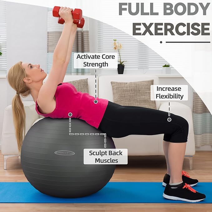 Fitvids Exercise Ball for Fitness, Yoga, Pilates with Quick Pump, Anti-Burst Slip Resistant Balance Ball