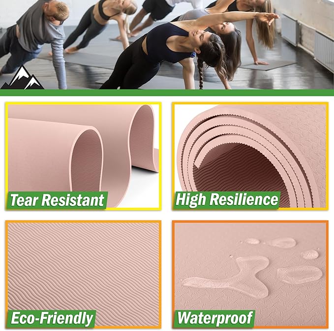 Large Yoga Mat - 6’x4’ Wide Exercise Mat - 8mm Thick Waterproof Non-Slip Workout Mat - Gym Flooring for Home Gym Studio Workouts, Pilates, Stretching and Meditation - Fitness Mat by Wakeman