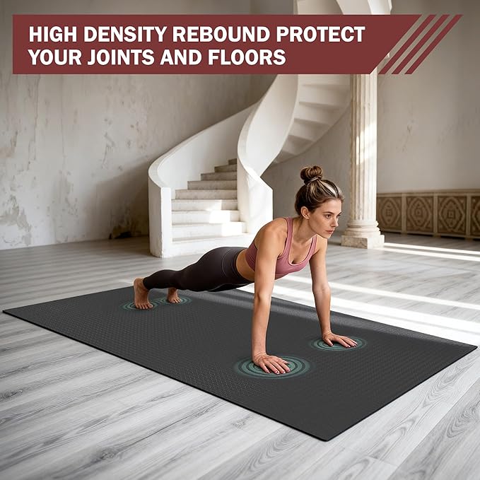 Extra Large Exercise Mat, 6'x4'/7'x5' /8'x5' (6mm) Thick Workout Mat for Home Gym & Garage Flooring, Shoe-Friendly, Non-Slip, Ultra Durable, Thick Large Workout Mats for Home Workouts