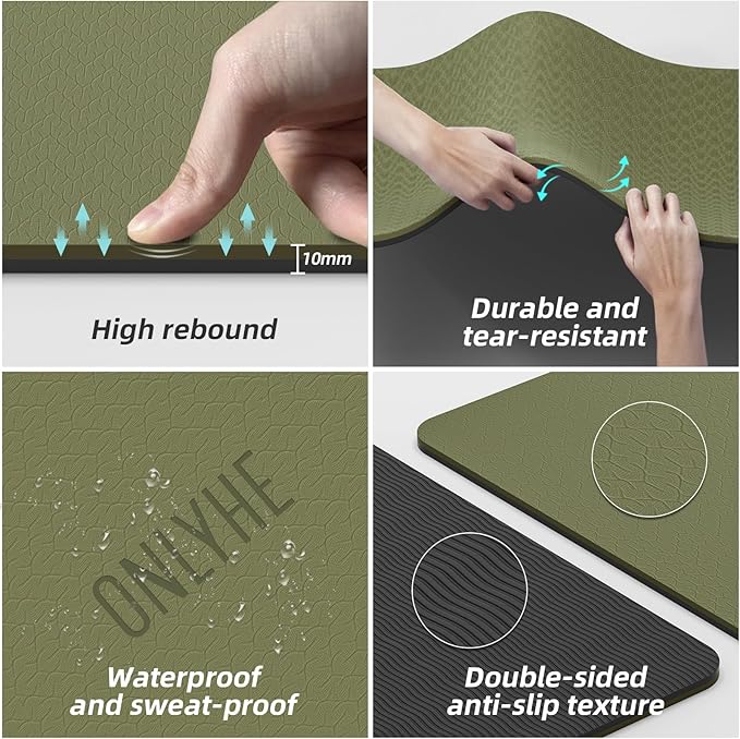 Yoga Mat Thick(10mm) Exercise Mat Non Slip Anti-tear,72"x35" Extra Large Pilates Mats for Home Workouts, Gym & Floor Stretching with Carrier Strap