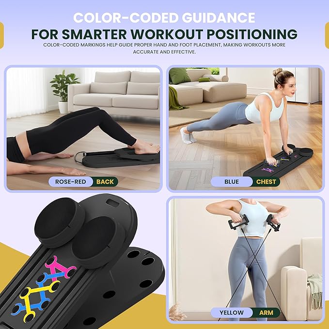 Pilates Board, 9 in 1 Multi-Purpose Foldable Pilates Reformer Set, Portable Pilates Reformer Board with Yoga Socks & Resistance Bands, Best for Women Fitness & Exercise at Home Pilates Workout Board