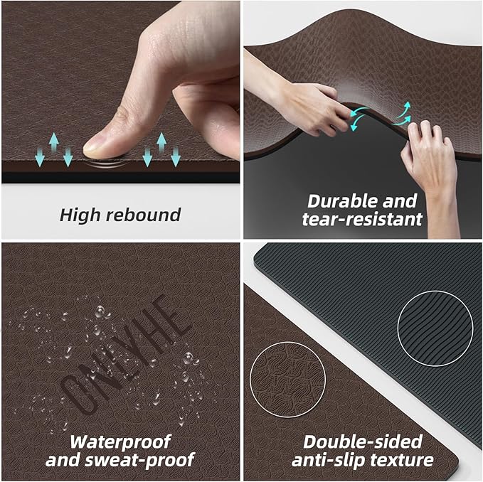 Yoga Mat Thick（8mm）Exercise Mat Non Slip Anti-tear,Pilates Mat for Men and Women,Workout Mats for Home,Barefoot Workouts and Floor Exercise,with Carrier Strap(71"x 24")