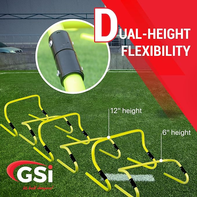GSi Kids Agility & Speed Training Bundle – 46 Pc Set with 6 Adjustable 6"/12" Hurdles & 40 Training Cones for Sports Drills, PE Class, and Obstacle Courses