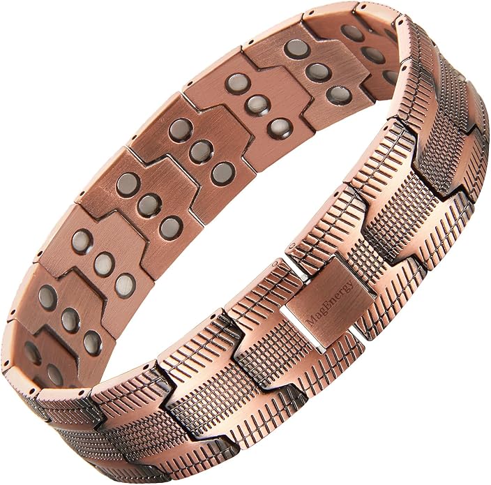 MagEnergy Copper Bracelet for Men, 3-Row Magnet Design, Ultra Strength Magnetic Bracelet 99.99% Pure Copper Wristband Adjustable Jewelry Gift with Sizing Tool