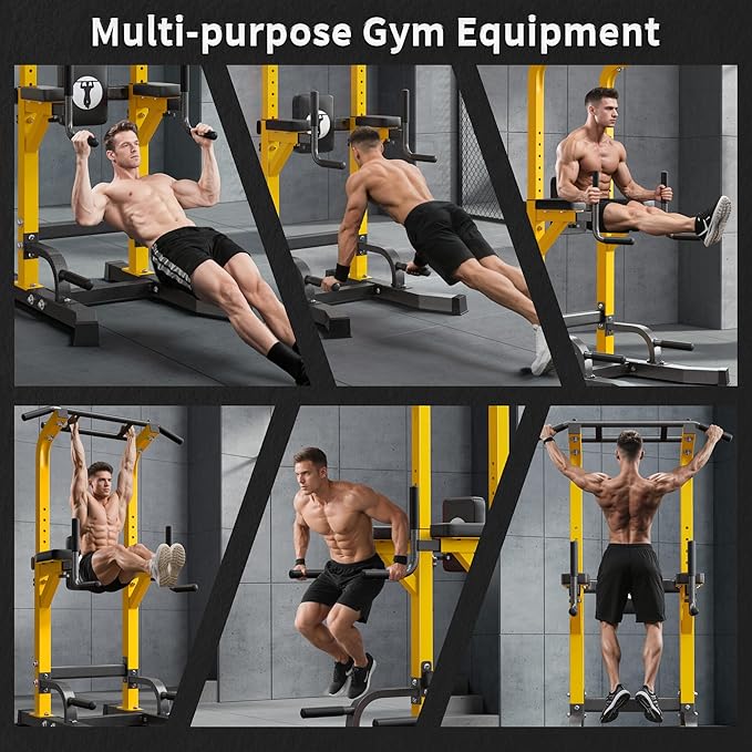 SogesPower Multi-Function Power Tower Pull Up Bar Station Pull Up Dip Station for Home Gym, 10-Level Adjustable Height Pull Up Bar Stand Dip Bar Strength Training Workout Equipment